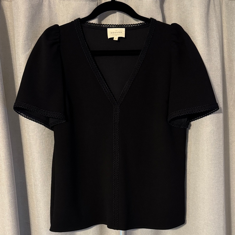 Sezane Black V-Neck Blouse